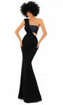 Sophisticated Draped Open-Back Asymmetric Fitted Floor Length Sleeveless Natural Waistline Crepe Mermaid Evening Dress