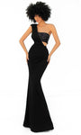 Sophisticated Fitted Asymmetric Draped Open-Back Sleeveless Mermaid Natural Waistline Floor Length Crepe Evening Dress