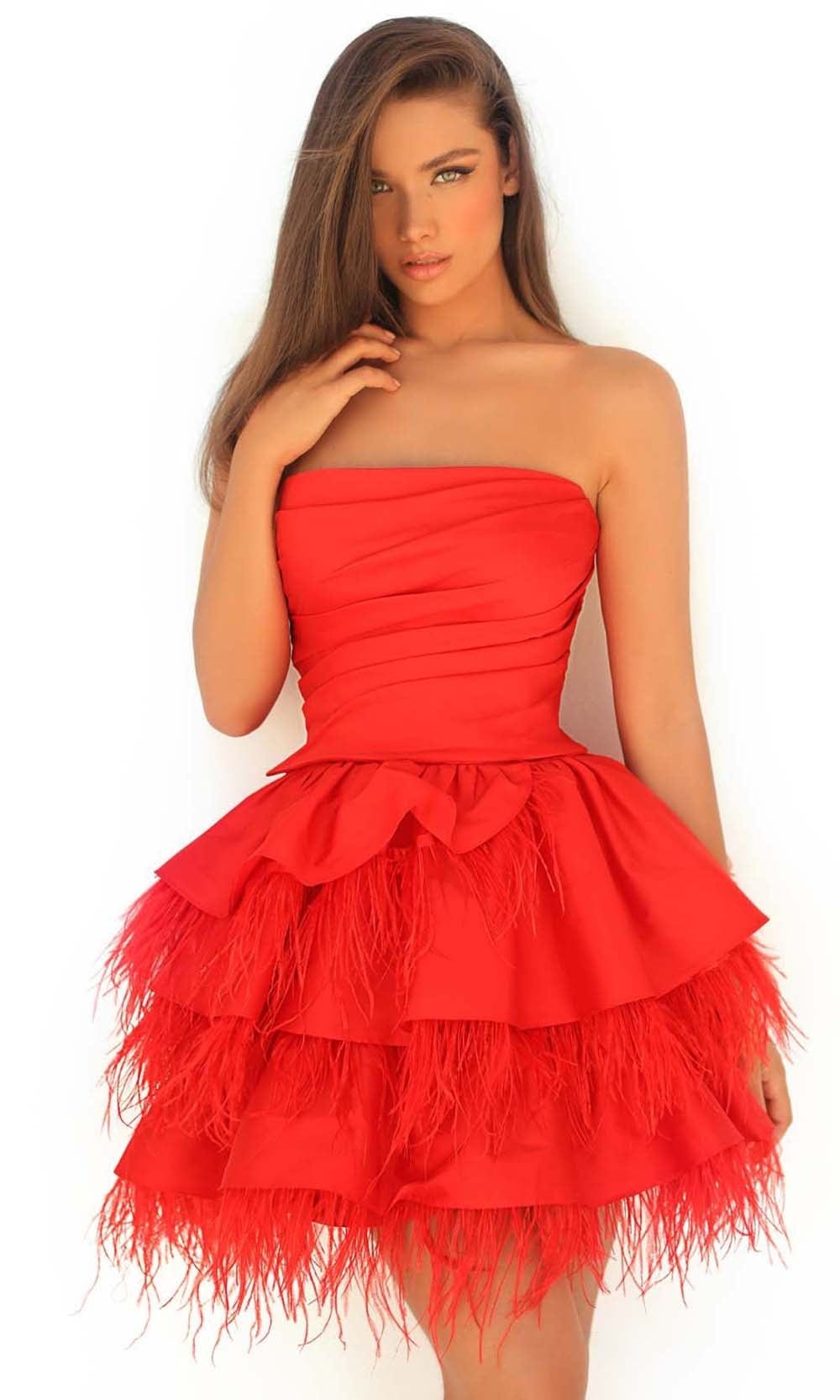 Tarik Ediz - 51090 Strapless Feather-Trimmed Dress
