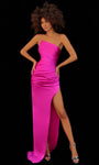 Strapless Sheath Satin Natural Waistline Draped Open-Back Asymmetric Back Zipper Ruched Slit Sheath Dress with a Brush/Sweep Train