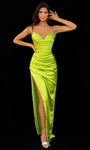 V-neck Sheath Spaghetti Strap Natural Waistline Slit Open-Back Draped Back Zipper Satin Sheath Dress with a Brush/Sweep Train