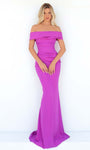 Mermaid Crepe Back Zipper Open-Back Ruched Natural Waistline Off the Shoulder Dress with a Brush/Sweep Train