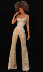 Sophisticated Open-Back Fitted Sequined Back Zipper Belted Floor Length Corset Natural Waistline Sweetheart Jersey Sleeveless Jumpsuit