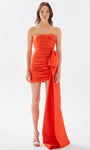 Strapless Short Natural Waistline Sheath Taffeta Pleated Ruched Straight Neck Sheath Dress/Prom Dress With a Bow(s)