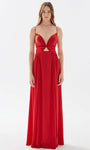 A-line V-neck Floor Length Natural Waistline Plunging Neck Satin Pleated Cutout Lace-Up Evening Dress