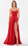 A-line Strapless Natural Waistline Sequined Pleated Slit Back Zipper Satin Floor Length Evening Dress with a Brush/Sweep Train