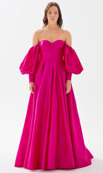 A-line Corset Natural Waistline Taffeta 2010 Sweetheart Puff Sleeves Sleeves Off the Shoulder Prom Dress with a Court Train