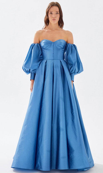 A-line Taffeta Corset Natural Waistline Sweetheart Puff Sleeves Sleeves Off the Shoulder 2010 Prom Dress with a Court Train