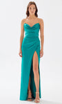 Strapless Sheath Satin Natural Waistline Cowl Neck Sweetheart Draped Ruched Gathered Slit Shirred Sheath Dress/Prom Dress with a Brush/Sweep Train