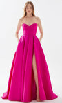 A-line Strapless Pocketed Slit Taffeta Sweetheart Corset Natural Waistline Prom Dress with a Court Train