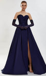 A-line Strapless Pleated Banding Slit Ruched Natural Waistline Taffeta Sweetheart Evening Dress with a Brush/Sweep Train