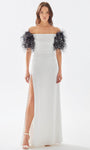 Sophisticated A-line Floor Length Back Zipper Slit Crepe Natural Waistline Off the Shoulder Evening Dress/Prom Dress/Party Dress