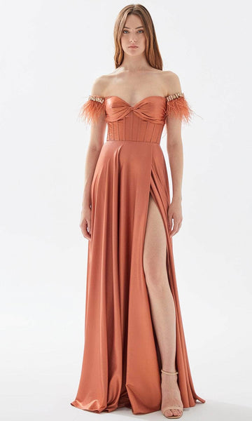 A-line Sweetheart Satin Floor Length Back Zipper Crystal Slit Natural Waistline Off the Shoulder Prom Dress