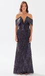 A-line V-neck Beaded Sequined Natural Waistline Off the Shoulder Sheath Tube Floor Length Sheath Dress/Evening Dress