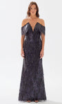 A-line V-neck Natural Waistline Off the Shoulder Floor Length Sheath Tube Beaded Sequined Sheath Dress/Evening Dress