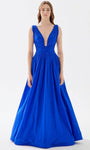 A-line V-neck Taffeta Ruched Pleated Vintage Floor Length Sleeveless Plunging Neck Corset Natural Waistline Evening Dress