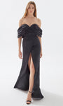 Sexy Off the Shoulder Sheath Draped Wrap Slit Lace-Up Sweetheart Natural Waistline Satin Sheath Dress/Prom Dress with a Brush/Sweep Train