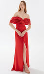 Sexy Sweetheart Natural Waistline Satin Slit Draped Lace-Up Wrap Off the Shoulder Sheath Sheath Dress/Prom Dress with a Brush/Sweep Train