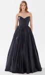 A-line Strapless Floor Length Sweetheart Taffeta Shirred Lace-Up Basque Corset Waistline Prom Dress With a Bow(s)