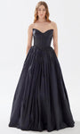 A-line Strapless Basque Corset Waistline Taffeta Sweetheart Lace-Up Shirred Floor Length Prom Dress With a Bow(s)