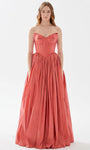 A-line Strapless Sweetheart Taffeta Basque Corset Waistline Lace-Up Shirred Floor Length Prom Dress With a Bow(s)