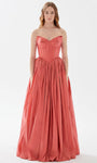 A-line Strapless Sweetheart Basque Corset Waistline Taffeta Lace-Up Shirred Floor Length Prom Dress With a Bow(s)
