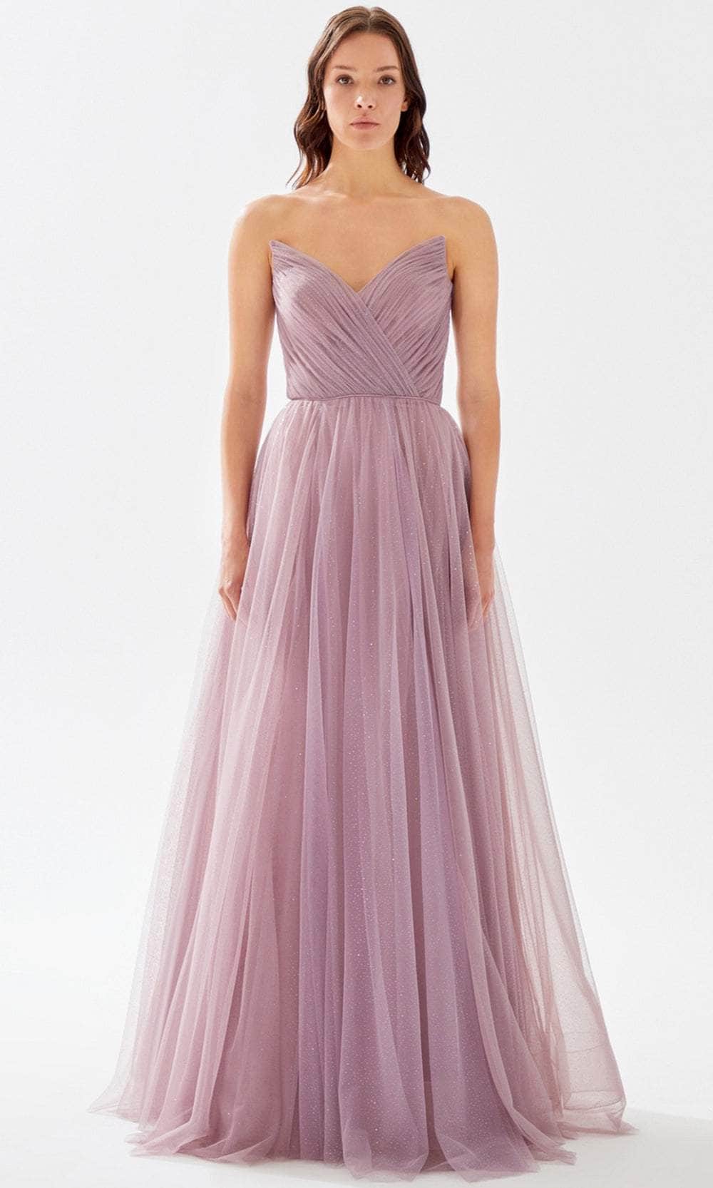 Tarik Ediz 52078 - V-Neck Ruched A-Line Prom Gown
