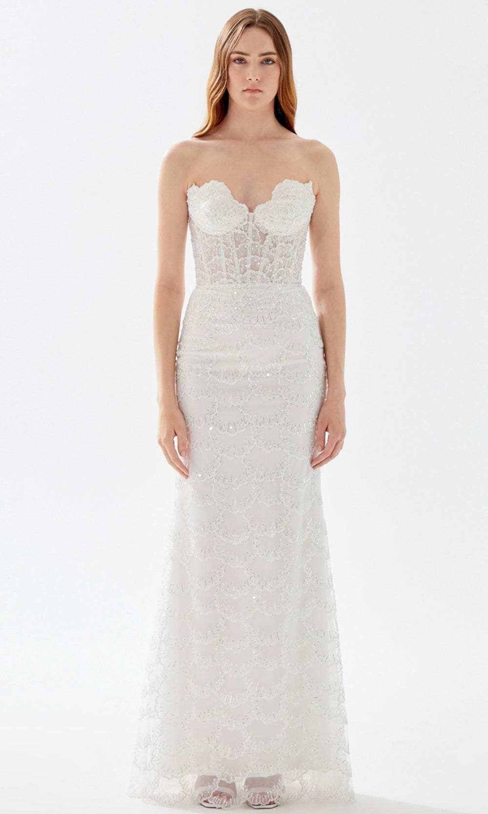 Tarik Ediz 52085 - Beaded Lace Strapless Prom Gown
