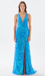 Sexy V-neck Slit Sequined Open-Back Plunging Neck Natural Waistline Sleeveless Sheath Mermaid Sheath Dress/Prom Dress with a Brush/Sweep Train