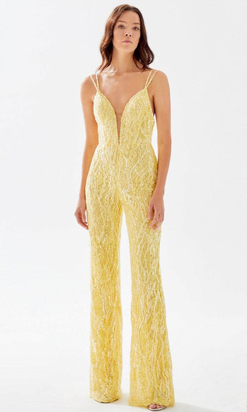 V-neck Plunging Neck General Print Embroidered Beaded Sequined Fitted Sheer Lace Natural Waistline Jumpsuit