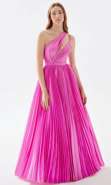Sophisticated Taffeta Pleated Ruched Asymmetric Shirred Gathered Plunging Neck Natural Waistline Spaghetti Strap Floor Length Dress