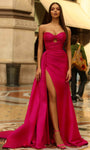 A-line Strapless Sweetheart Natural Waistline Pleated Slit Ruched Cutout Sleeveless Dress with a Brush/Sweep Train