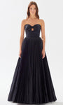 A-line Strapless Sweetheart Taffeta Cutout Ruched Pleated Shirred Empire Waistline Floor Length Prom Dress With a Bow(s)