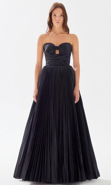 A-line Strapless Sweetheart Taffeta Empire Waistline Floor Length Shirred Ruched Cutout Pleated Prom Dress With a Bow(s)