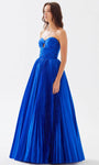 A-line Strapless Floor Length Pleated Ruched Shirred Cutout Empire Waistline Taffeta Sweetheart Prom Dress With a Bow(s)