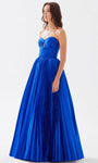 A-line Strapless Floor Length Empire Waistline Sweetheart Cutout Pleated Shirred Ruched Taffeta Prom Dress With a Bow(s)