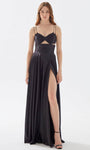 A-line Satin Floor Length Slit Lace-Up Cutout Ruched Gathered Bandeau Neck Sweetheart Spaghetti Strap Natural Waistline Prom Dress with a Brush/Sweep Train