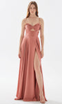 A-line Satin Cutout Slit Gathered Lace-Up Ruched Spaghetti Strap Natural Waistline Floor Length Bandeau Neck Sweetheart Prom Dress with a Brush/Sweep Train