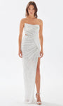 Strapless Ruched Wrap Asymmetric Gathered Sequined Crystal Slit Sheath Natural Waistline Sheath Dress