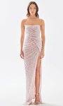 Strapless Natural Waistline Sheath Gathered Asymmetric Crystal Slit Wrap Sequined Ruched Sheath Dress