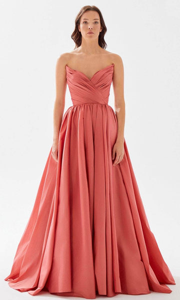 V-neck Strapless Taffeta Sheer Wrap Ruched Pleated Natural Waistline Prom Dress with a Court Train
