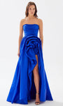 A-line Strapless Taffeta Slit Shirred Ruched Straight Neck Floral Print Natural Waistline Prom Dress with a Court Train