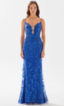 V-neck Sheath Plunging Neck Natural Waistline Glittering Sheer Open-Back Fitted Sheath Dress/Evening Dress/Prom Dress