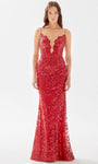 V-neck Natural Waistline Sheath Sheer Fitted Open-Back Glittering Plunging Neck Sheath Dress/Evening Dress/Prom Dress