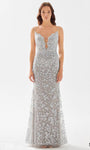 V-neck Sheath Glittering Sheer Open-Back Fitted Natural Waistline Plunging Neck Sheath Dress/Evening Dress/Prom Dress