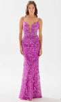 V-neck Fitted Open-Back Glittering Sheer Sheath Plunging Neck Natural Waistline Sheath Dress/Evening Dress/Prom Dress