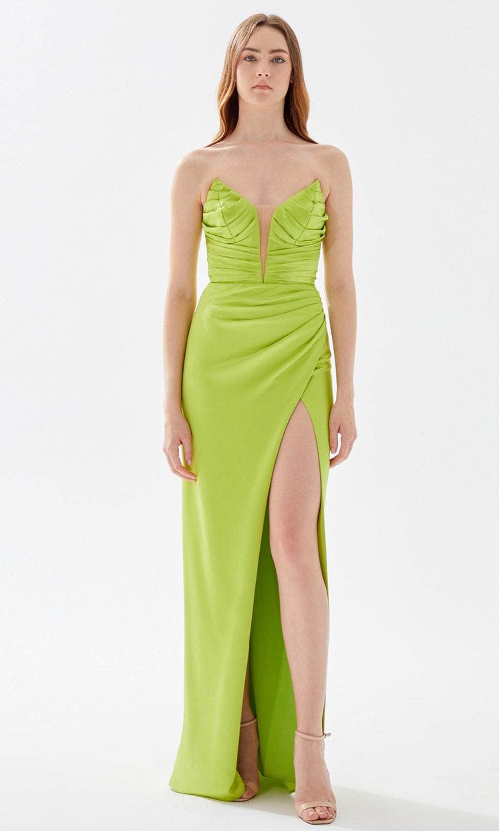 Tarik Ediz 52120 - Leaf-Like Detailed Strapless Dress
