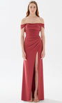 Sexy Sophisticated Gathered Ruched Pleated Shirred Slit Draped Off the Shoulder Natural Waistline Sheath Cowl Neck Sheath Dress/Prom Dress with a Brush/Sweep Train