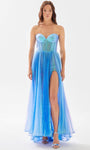 A-line Strapless Floor Length Natural Waistline Sheer Back Zipper Slit Organza Sweetheart Prom Dress