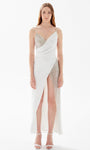 Tall V-neck Natural Waistline Sheath Sleeveless Spaghetti Strap Beaded Open-Back Side Zipper Sheath Dress/Prom Dress